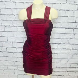 La Femme Womens Red Sleeveless Ruched Bodycon Wrap Mini Dress Size 0